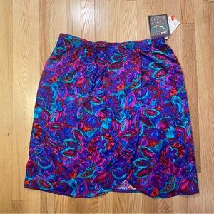 Vintage Womens JANTZEN Floral Pink Blue Silky Nylon Swimsuit Cover Up Skirt XL